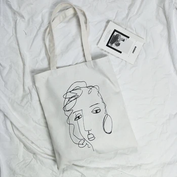 

Fresh Abstract Painting Portrait Canvas Bag Literature Recyclable Shopping Handbag Student Shoulder Bag Classic Style Tote