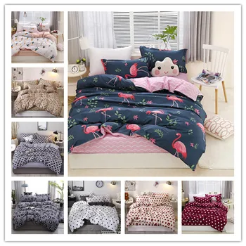 

Flamingo And Spots Printed Bedding Set Microfiber Duvet Cover Single/Twin/Queen/King Size 4pcs
