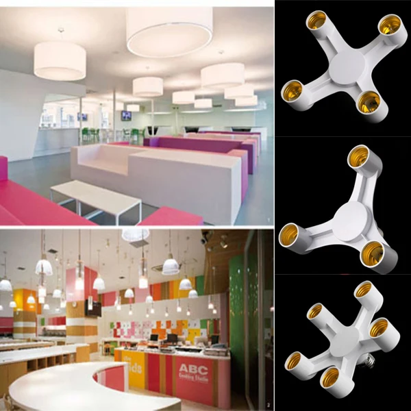 E27 4 in 1 LED Base Holder Socket Light Lamp Bulbs Converter 360° Screw Adapter