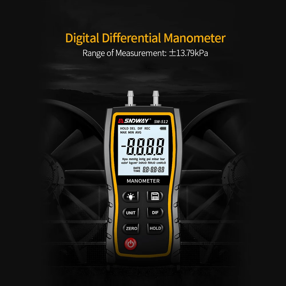 SNDWAY SW-512 Дифференциальный Манометр Ручной ЖК-цифровой двухпортовый манометр дифференциальные датчики давления воздуха тестер