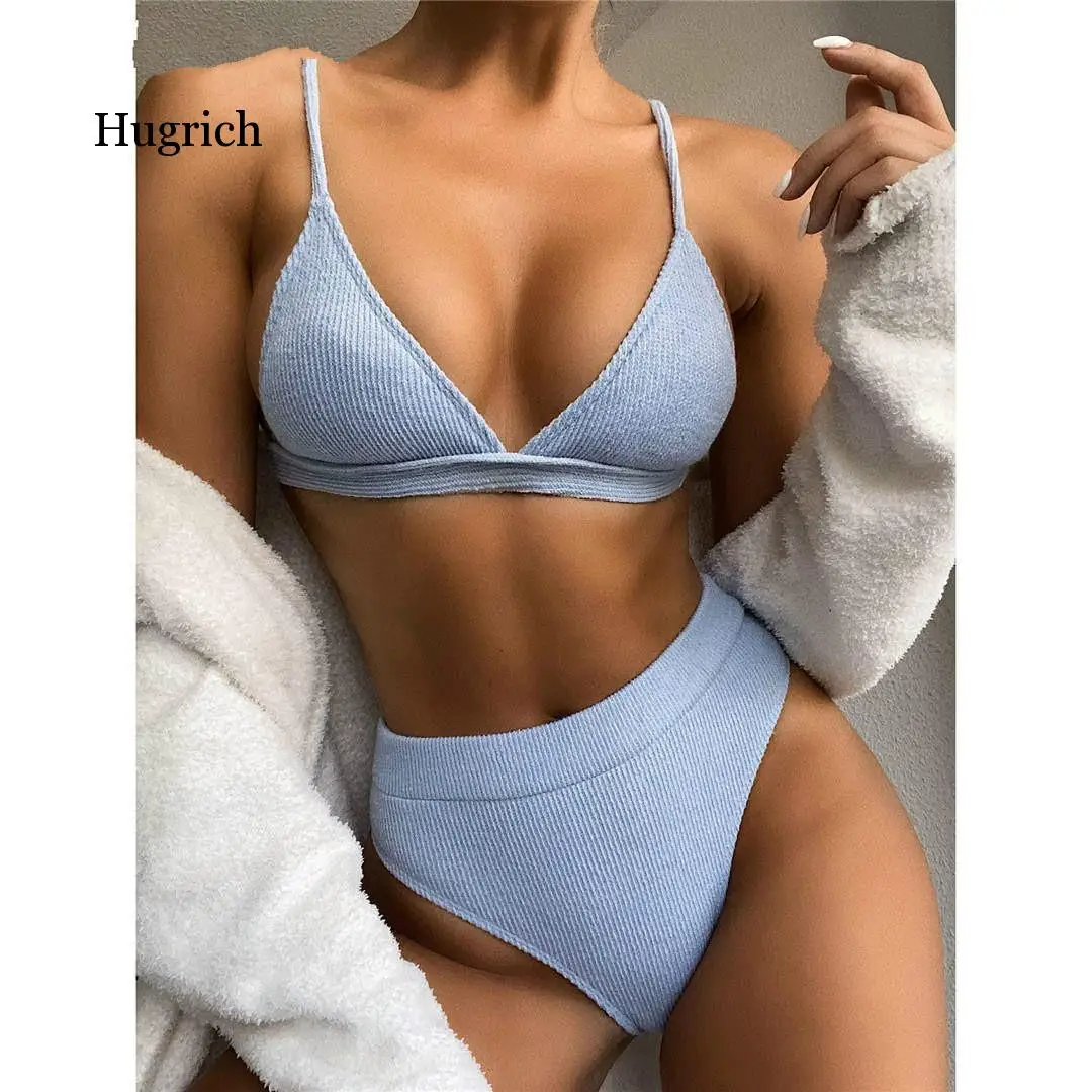 Female Swimsuit High Waist Bikini 2020 Women Swimwear Two-Pieces Bikini Set Ribbed Bather Bathing Suit Swim