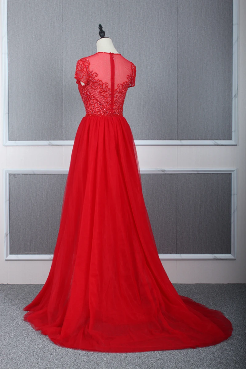 YY165 Churlya Wurfel red prom dress beaded tassel o-neck short sleeve A-line evening gala dresses elegant vestidos de gala