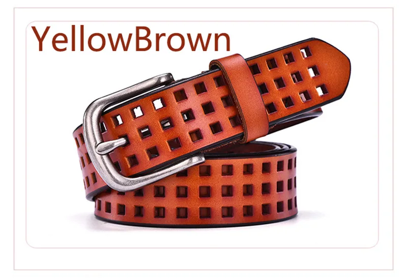 Deepeel 1pc 105/110/115cm Fashion Designer Geometric Hollow Belts for Women Wild Second Layer Cowhide Pin Buckles Leather Belt