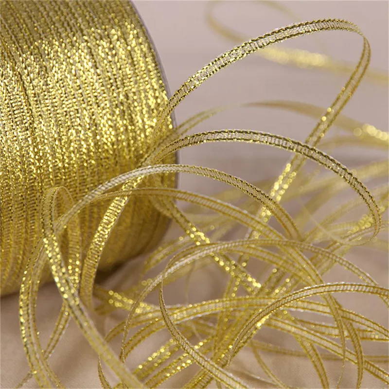 gold 25 ярдов, 6 мм, серебристая/Золотая шелковая атласная лента, вечерние, для дома, свадебные украшения, подарочная упаковка, Рождественский Скрапбукинг, инструменты для рукоделия - Цвет: gold