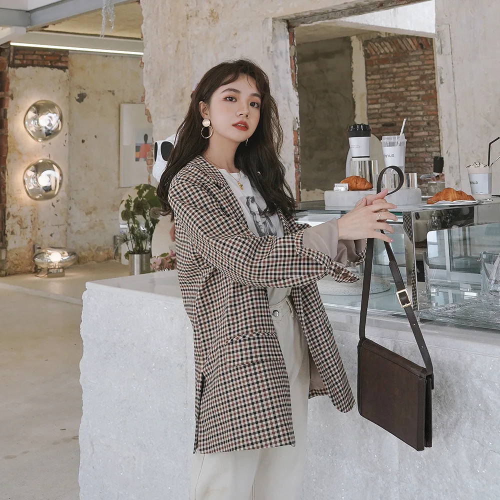 

INS Hong Kong Style Plaid Small Suit Coat Women's Loose-Fit Korean-style CHIC Spring And Autumn England Students Retro Leisure S