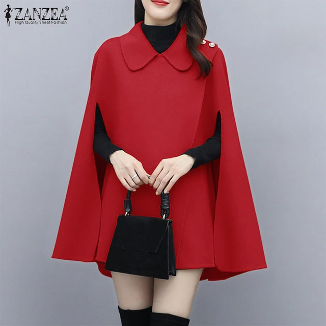 ZANZEA Long Cape Coat Women Hooded Cloak Overcoat Poncho Coats