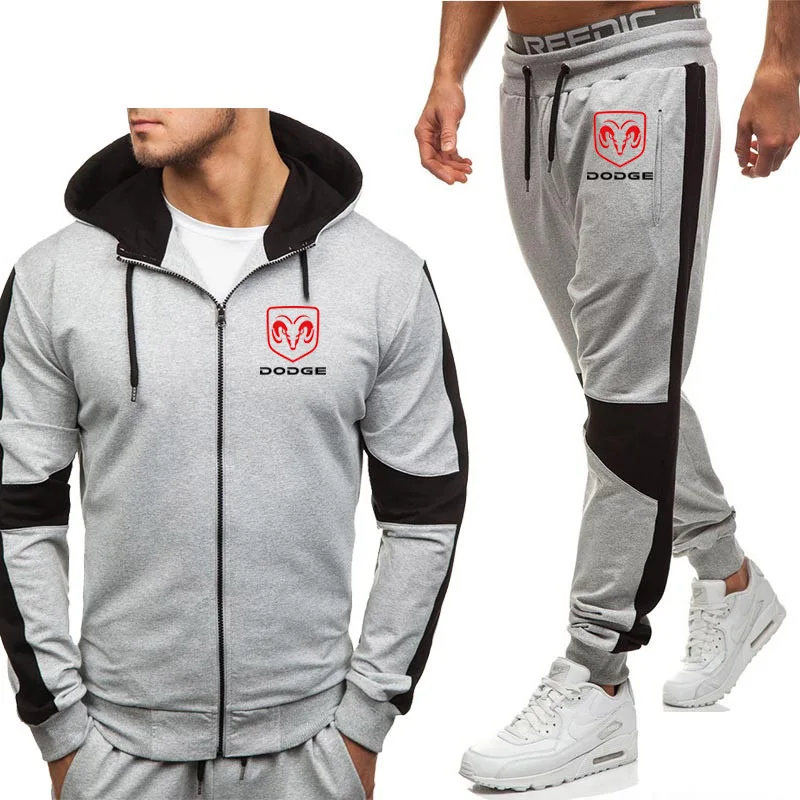 

Hoodies Men Dodge Car Logo Print New Fashion Casual Harajuku Hooded Fleece Warm zipper Jacket Sweatshirt Sweatpants Suit 2pcs