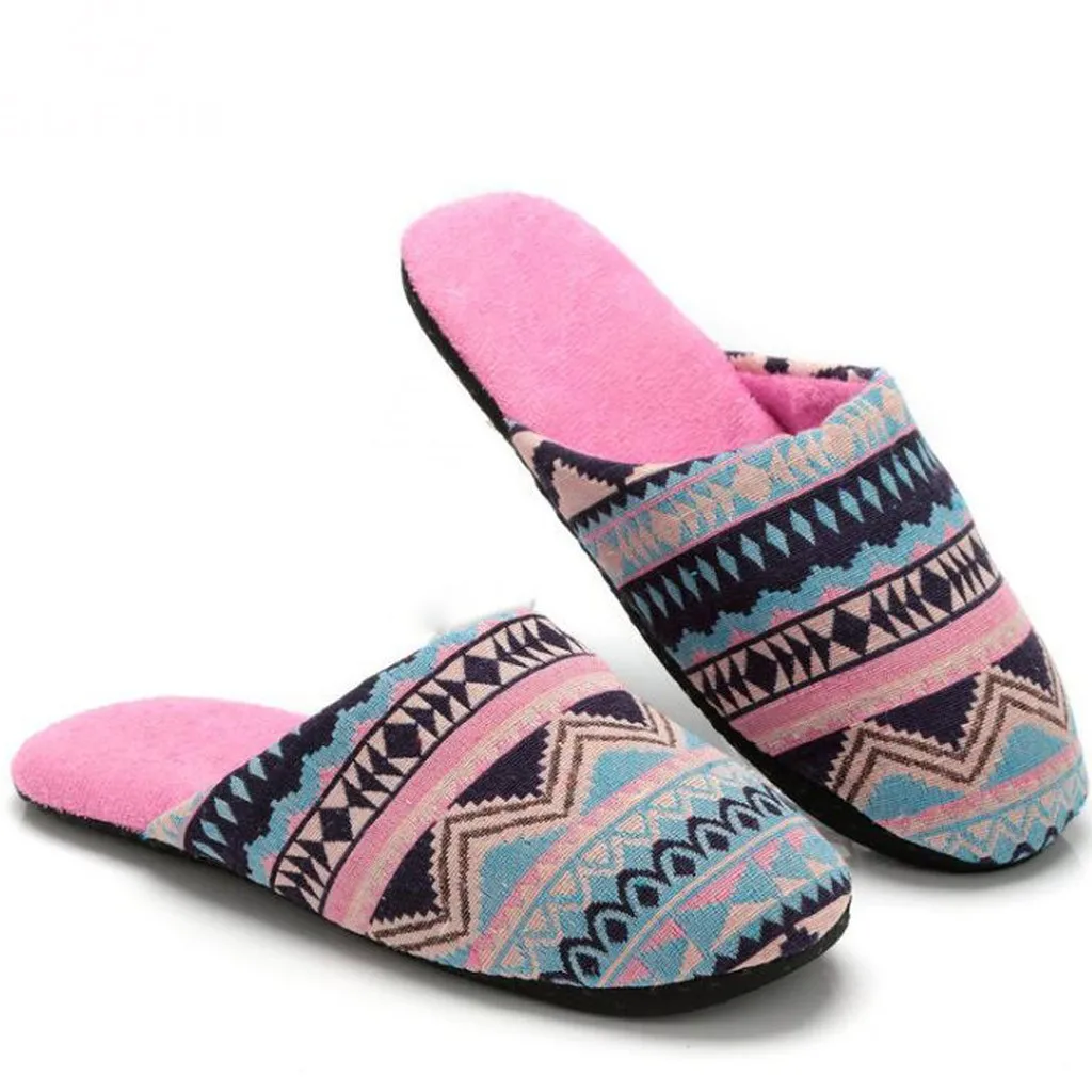 Bohemia Style Women's Home Slippers Winter Soft Plush Casual Floor Shoes Female Warm Fur Indoors House Slipper Ethnic Slides