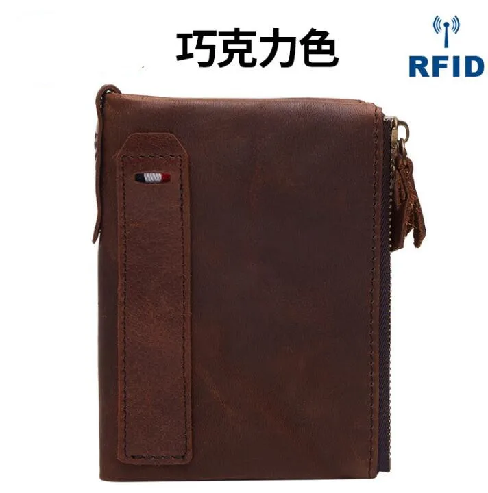 Joyir из натуральной кожи мужской кошелек-Сумочка Женский маленький Portomonee Rfid кошелек унисекс двойная молния кошельки для монет для девочек Сумка для денег - Цвет: chocolate