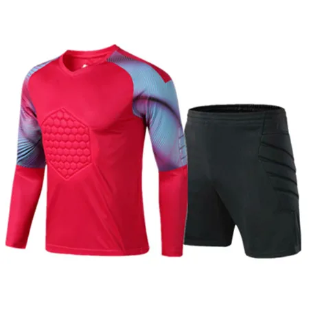 Red shirt shorts Высококачественный МОЛОДЕЖНЫЙ мужской футбольный вратарь трикотажный комплект спортивный костюм профессиональная губка защита вратарь Футбольная форма - Цвет: Red shirt shorts