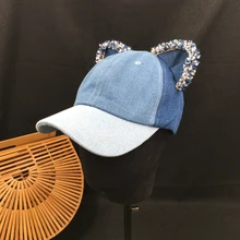 Ковбойская джинсовая бейсбольная кепка с кошачьими ушками для милой женщины и девочки