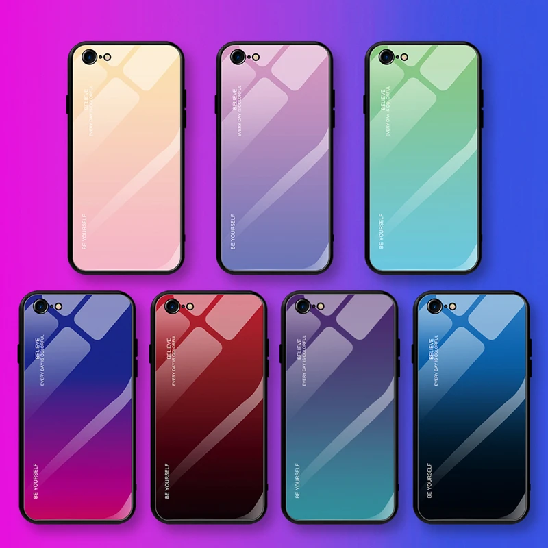 

GerTong Hard Glass Gradient Case for iPhone 7 8 Xs Max 6S 6 Plus Xr Tempered Glass for iPhone X 10 Protective Case XR Back Cover