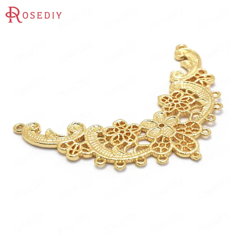 

(37068)6PCS 45x30MM 24K Gold Color Brass Half Round with Flower Charms Pendants Connector Jewelry Making Supplies Diy Findings