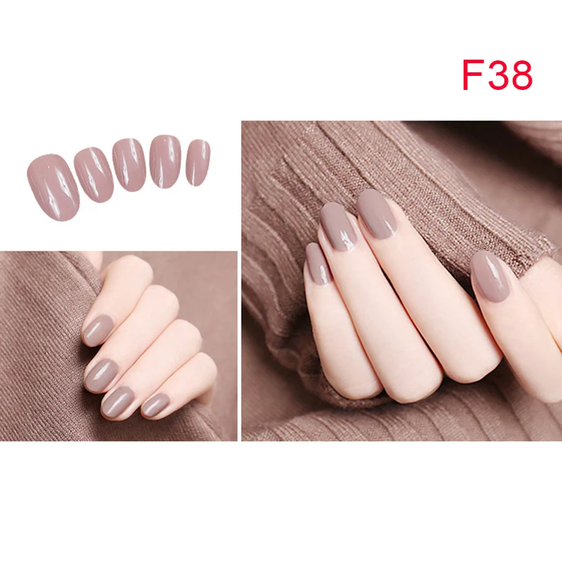 f38 Дамы девушки сплошной цвет поддельные ногти DIY набор наклеек на ногти стикер полоски 24 шт для свадебной вечеринки шопинг путешествия - Цвет: f38
