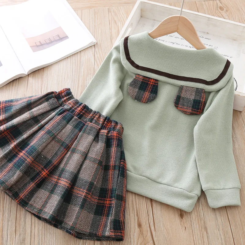 Комплект одежды для маленьких девочек; свитер с длинными рукавами и юбка; комплект одежды из двух предметов для детей; милые комплекты для малышей; базовая одежда