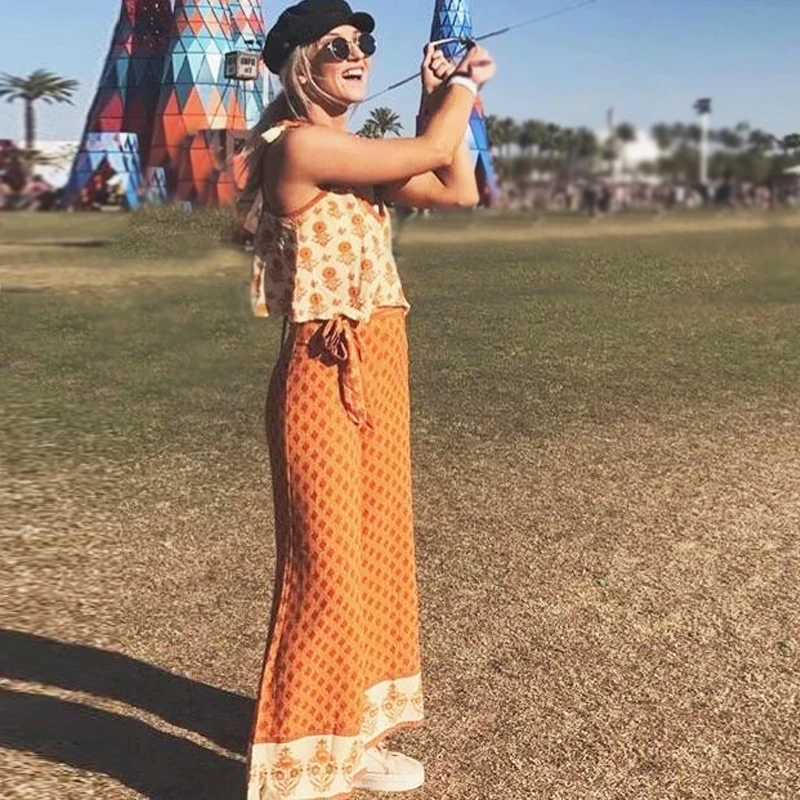 Блузка TEELYNN женская летняя без рукавов из искусственного шелка с оранжевым