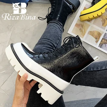

RIZABINA Women Ankle Boots Fashion Zipper Platform High Heel Winter Shoes Woman Warm Cross Strap Short Boot Footwear Size 36-41