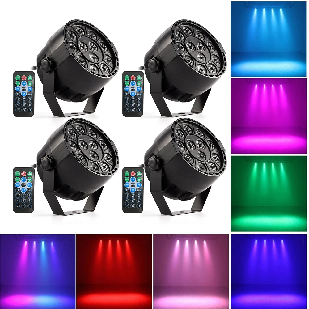 

4Pcs Lights LED Stage Light Lamp RGBW PAR Lights 12pcs LEDs 12W Sound-activated Auto DMX512 Disco Light with Remote Control