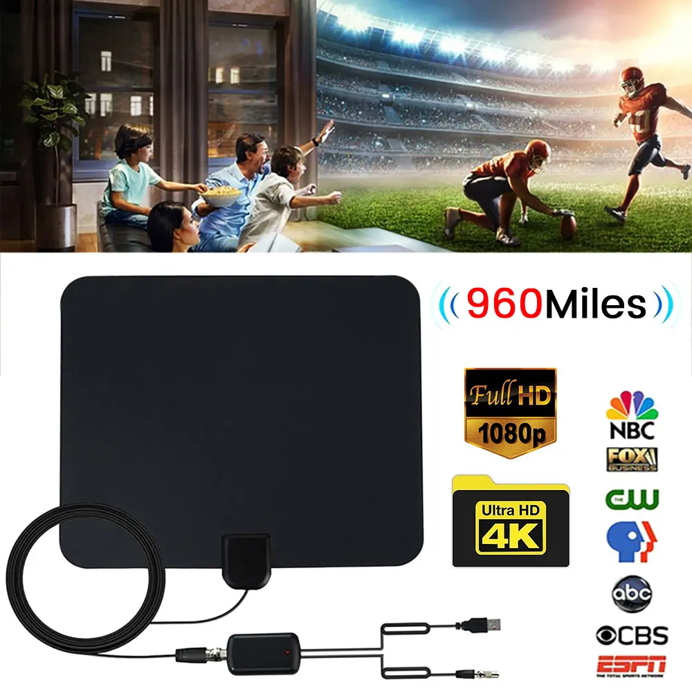 960 Миля Диапазон цифровая антенна для HD ТВ крытый усиленный с 4K HD1080P DVB-T Бесплатный просмотр каналов вещания дома Смарт ТВ-антенна