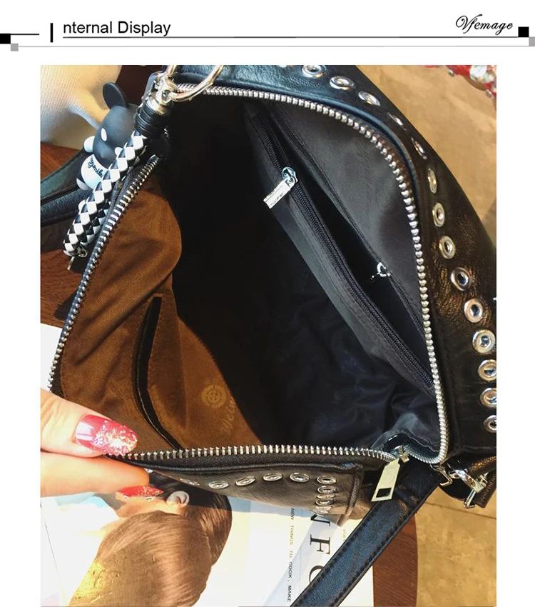 Vfemage, винтажная кожаная сумка на плечо с заклепками, женские многофункциональные сумки через плечо, сумка-мессенджер, женская сумка, Bolsa Feminina