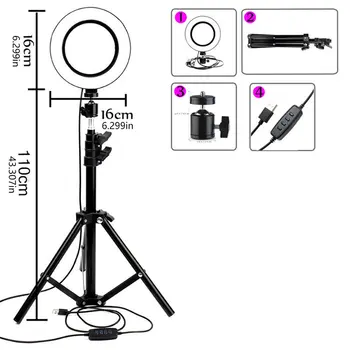 

16cm Ring Light + Gimbal + Tripod For Selfie Phone Video For Live Broadcast Wireless Led Selfie Photograph Dimmable Light