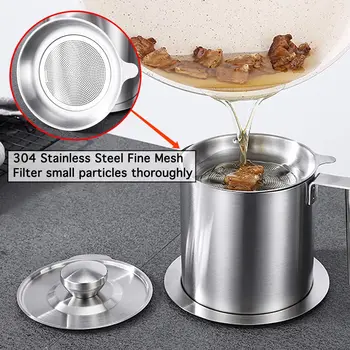 

1.2L Stainless Steel Oil Strainer Pot Container Jug Storage Can Filter Leakproof Cooking Pot Kitchen Tools Gargets