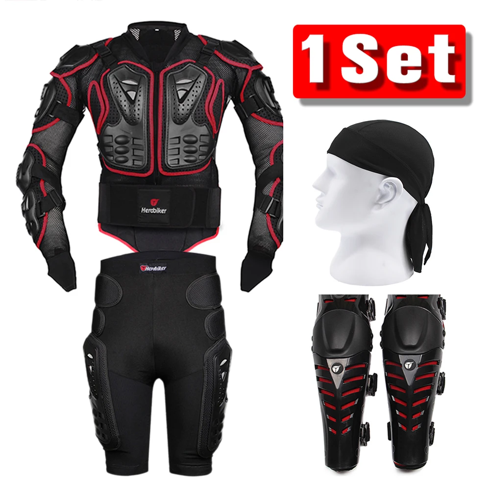 Red Set 2 HEROBIKER, летняя мотоциклетная куртка, мотоциклетная мужская Броня, мото куртка, броня, мотоциклетная куртка для мотокросса с защитой шеи - Цвет: Red Set 2