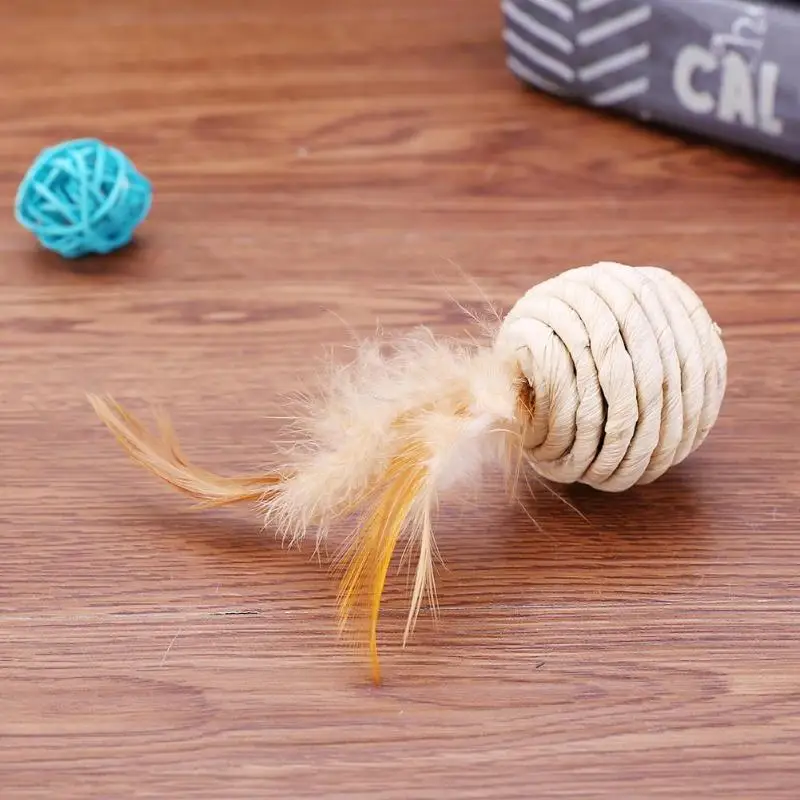 Funny Ball Shape Tumbler Cat Toy Kitten Environmental Protection Safety Material Interactive Training Toys with Feather
