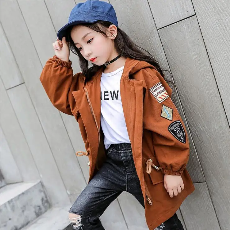 Girls coat autumn new girls windbreaker in the long section of the big boy cotton coat children's wear shirt 5-12 years