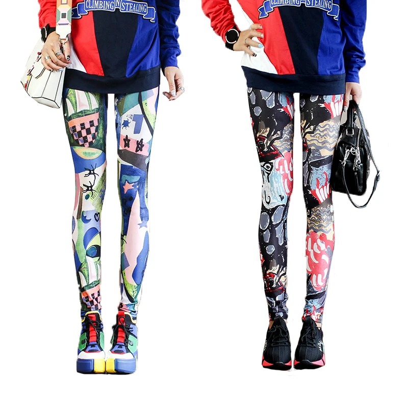 Модные леггинсы Женская одежда Красочные Йога карандаш для граффити Брюки с