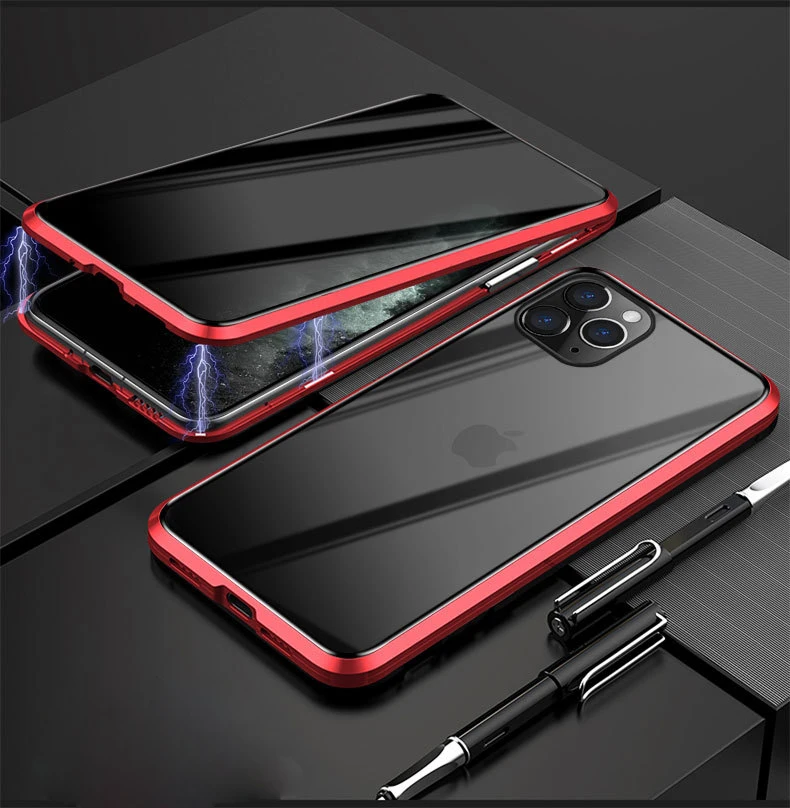 Анти-открытый Магнитный чехол для телефона для iPhone 11 11 Pro Max, двусторонний чехол из закаленного стекла для Apple XR XS MAX 8 7 6s Plus - Цвет: Красный