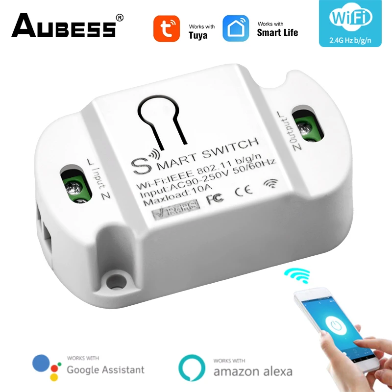 AUBESS Wifi Tuya Smart Switch Timer 10A Wireless Switches Smart Home Automation Compatible Voice