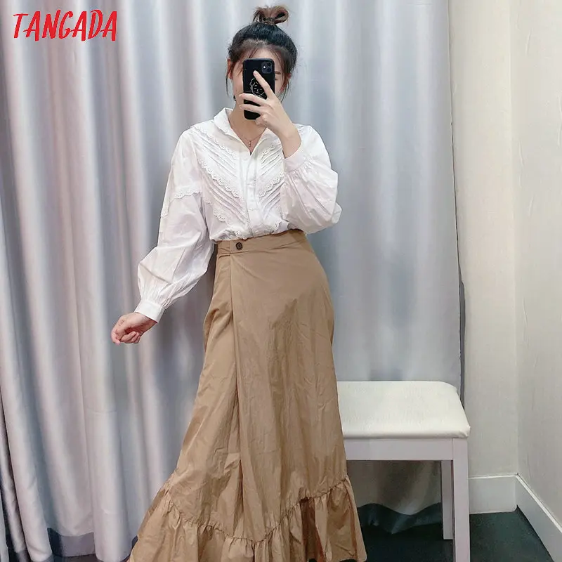 Tangada, Женская юбка миди цвета хаки, элегантная, офисная, женская, модная, пуговицы, трапециевидная, юбки для женщин, faldas mujer CE176