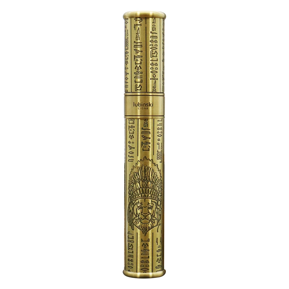 LUBINSKI Portable Cigar Tube with Gift Box Gold Copper Carving Single Cigar Accessories, Big Diameter Gadgets Travel CE-004