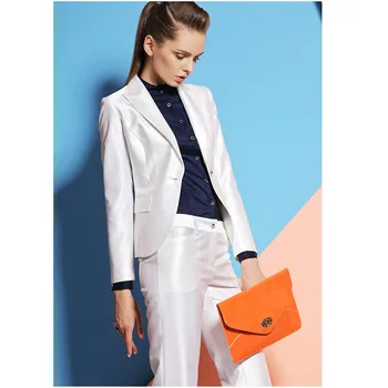 

Uniform Design Custom made White Fall Winter Formal Pant Suits Slim Business Women Work Wear Pantsuits Office suit