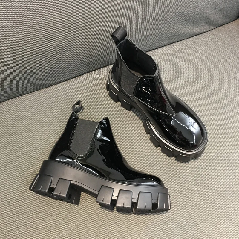 

19 Autumn and Winter Martin Boots Fashion Round Head short boots angle boots chelsea boots patent leather pop boots