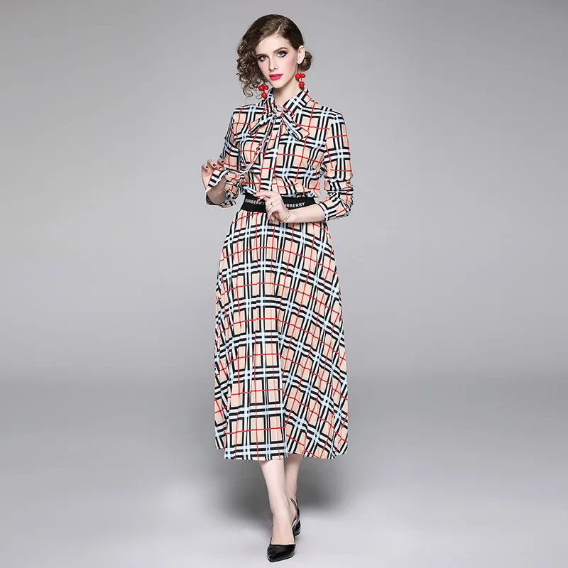 

Europe And America Positioning Printed Shirt + Pleated Skirt Set Two-Piece Set Cool Versatile Retro Plaid Skirt
