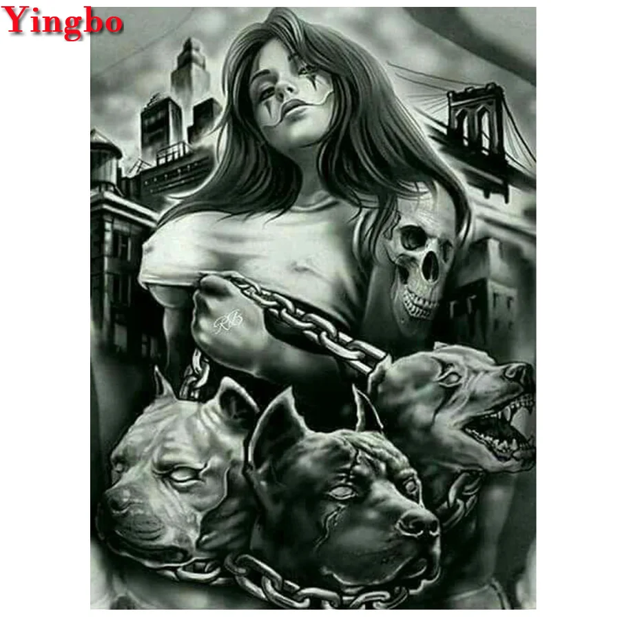 Full Square/Round Drill 5D DIY diamond painting Skull girl dog Diamond Embroidery Cross Stitch Halloween Decor Mosaic Gift | Дом и сад