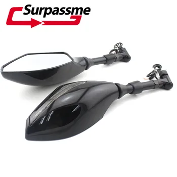 

Motorcycle Mirrors With Led Turn Signals Amber Light Rear View Mirror For Honda Kawasaki Yamaha Motorcycle Accessories