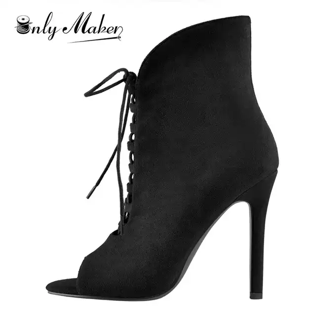 black lace up stiletto ankle boots