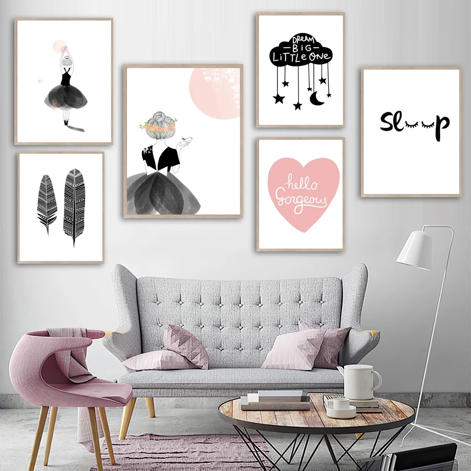 Toile D Art Mural Pour Fille Plume Oiseau Nuage Etoiles Citation D Amour Peinture Affiches Et Imprimes Nordiques Images Murales Pour Decor De Salon Aliexpress