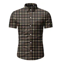 KISSQIQI Summer Short Sleeve Plaid Shirts for Men Leisure Slim Fit Plaid Shirt Soft Men's Shirt Maximum Asian Size M-3XL