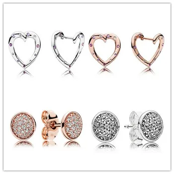 

925 Sterling Silver Earring Rose Dazzling Droplets With Crystal Stud Earring For Women Wedding Gift Pandora Jewelry