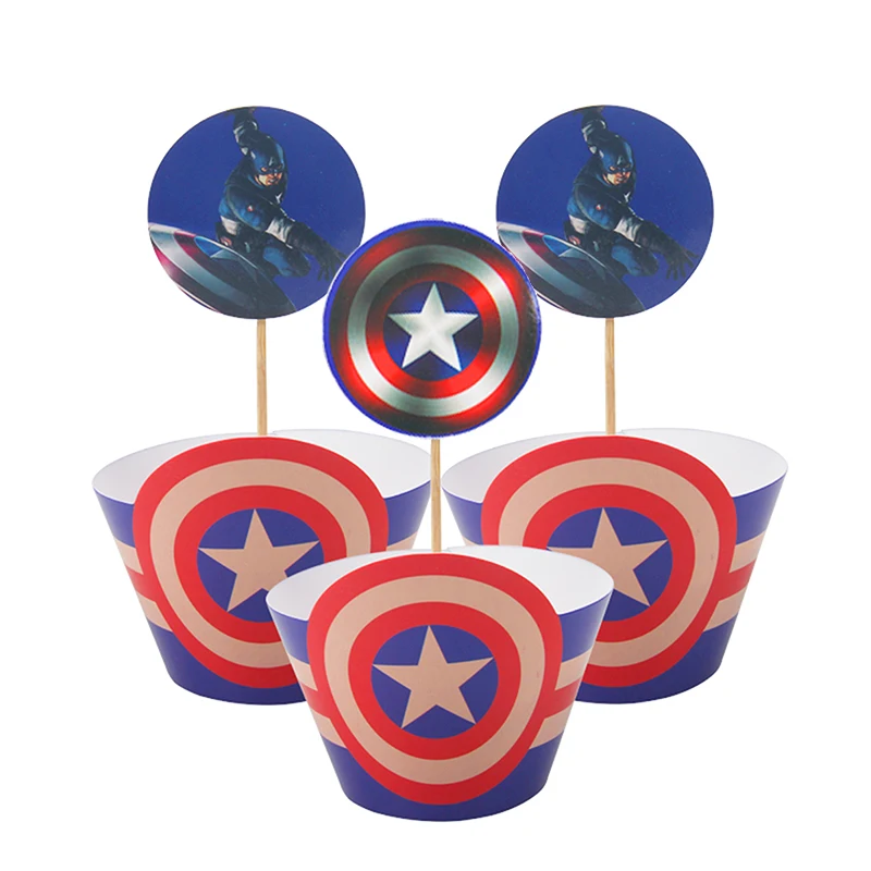 Style 11 12Set Superhero Avengers Captain America Cupcake Wrappers Cake Toppers Spiderman Batman Kids boy Birthday Party cake Decor - Цвет: Style 11