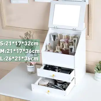 

Large Cosmetic Storage Box Makeup Drawer Organizer with Mirror Jewelry Lipstick Rack Layer Makeup Container Desktop Storage Box