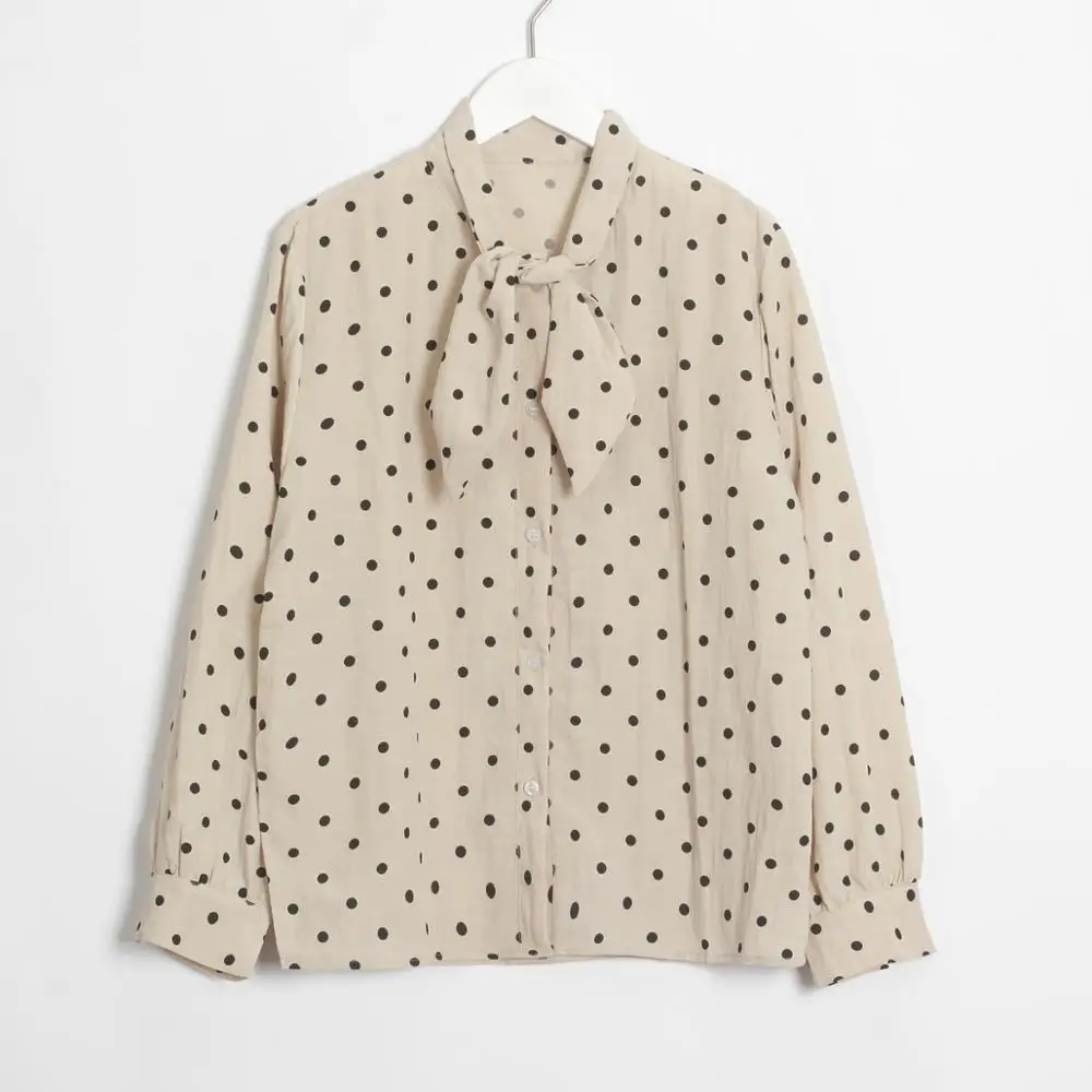  Wixra Women Lace-up Blouse Ladies Long Sleeve Dot Print Loose Shirts 2019 Autumn Spring Tops Ladies