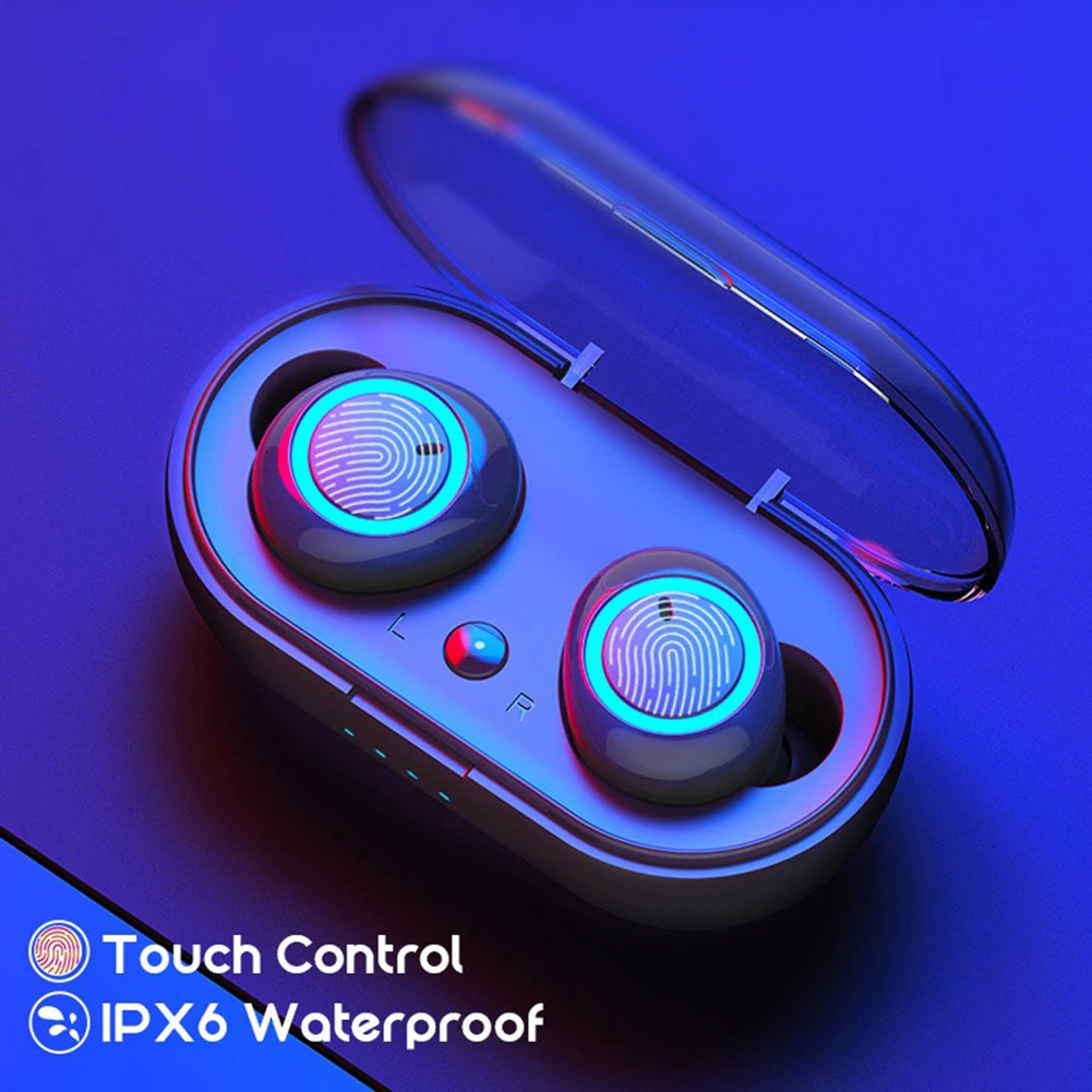 Портативные беспроводные наушники Bluetooth 5,0 с сенсорным управлением, водонепроницаемые наушники-вкладыши с микрофоном и зарядным устройством