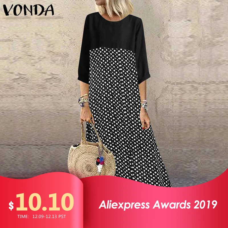 VONDA, летний сарафан, макси платье для женщин, в горошек, с принтом, вечерние платья, повседневные, свободные, пляжные, Vestidos размера плюс, Robe Femme, S-5XL