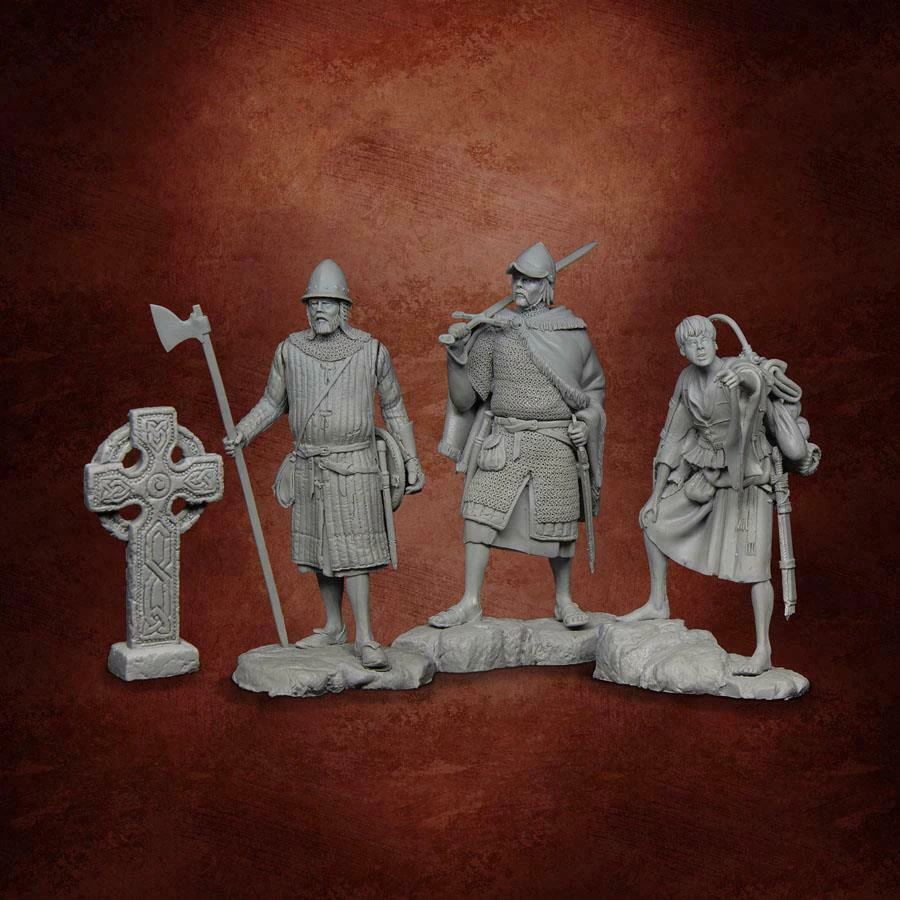 

Unassambled 1/32 54mm ancient stand warrior include 3 man and base Resin figure miniature model kits Unpainted