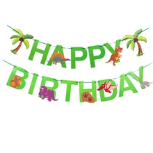 Мультфильм животных день рождения тянущий баннер Зеленый Динозавр кокосовые деревья баннер День Рождения декоративные украшения